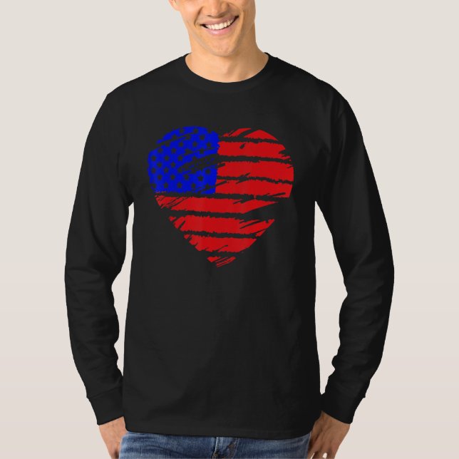 Camiseta American Flag Heart 4th of July USA Patriotic Prid (Anverso)