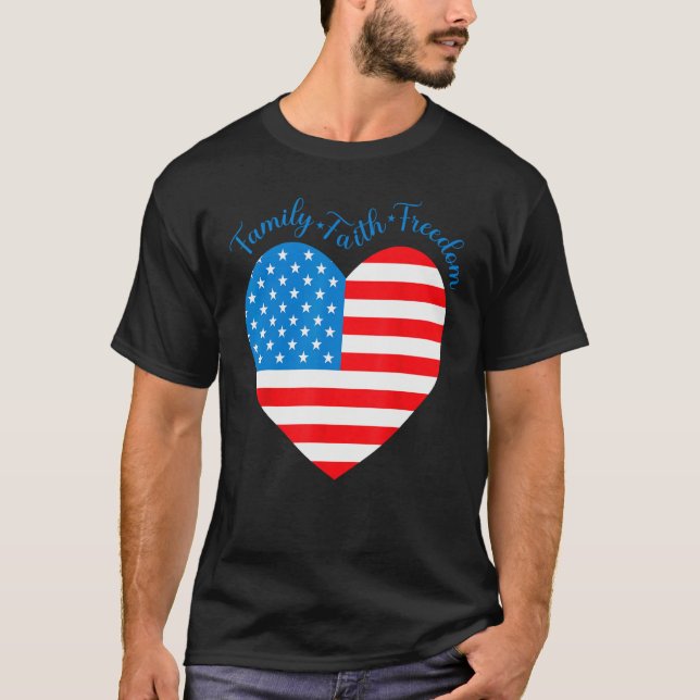 Camiseta American Flag Heart Faith Family Freedom 4th Of Ju (Anverso)