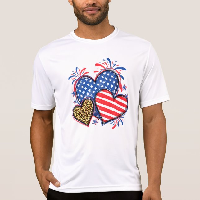 Camiseta American Flag Heart Leopard Sublimation-64210 (Anverso)