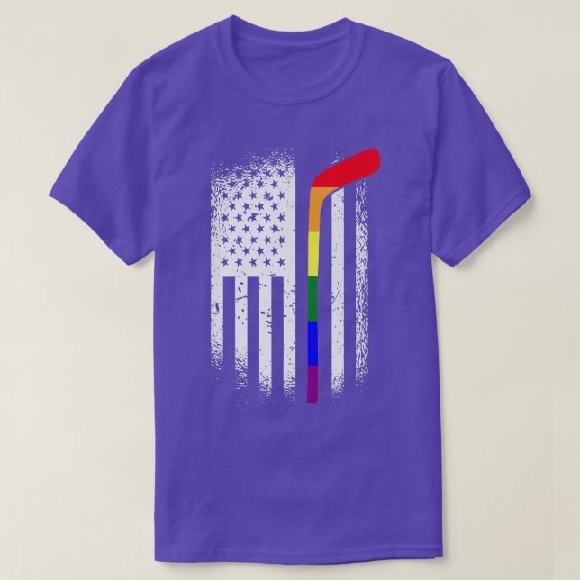Camiseta American Flag Hockey LGBT-Q Rainbow Bat Gay Pride  (Diseño del anverso)