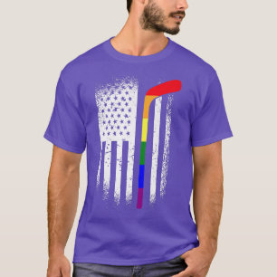 Camiseta American Flag Hockey LGBT-Q Rainbow Bat Gay Pride 