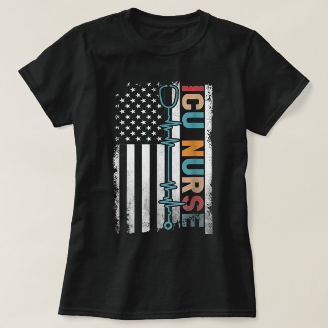 Camiseta American Flag Intensive Care Unit ICU Nurses Nursi (Diseño del anverso)