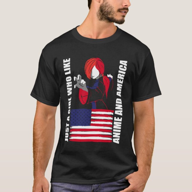 Camiseta American Flag - Just a Girl who Like Anime and Ame (Anverso)