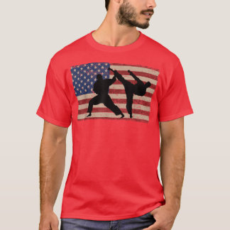 Camiseta American Flag Karate Silhouette Karateka USA Red W