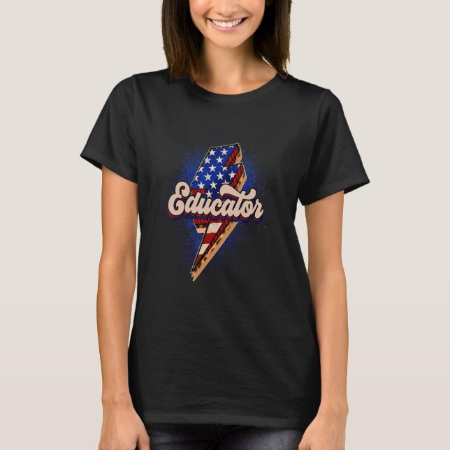 Camiseta American Flag Lightning Bolt Educator (Anverso)