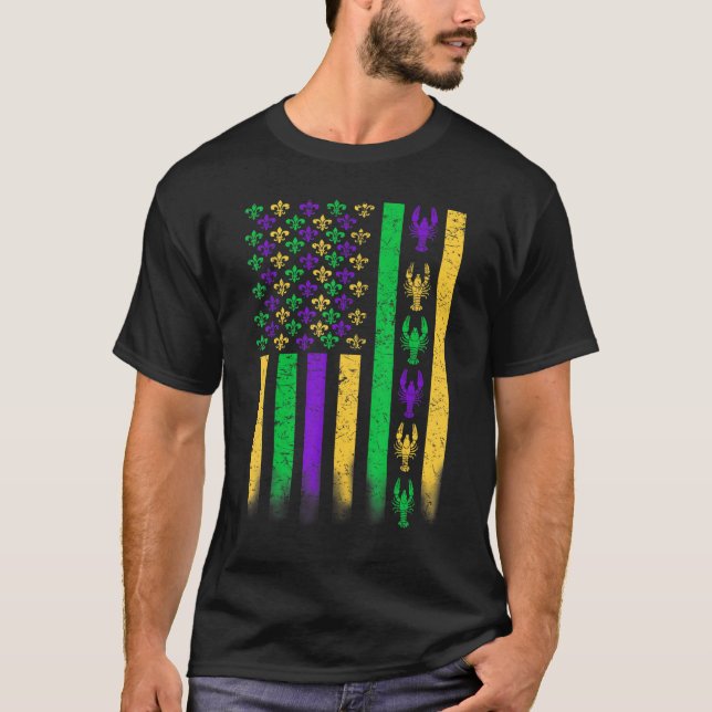 Camiseta American Flag Mardi Gras Crawfish (Anverso)