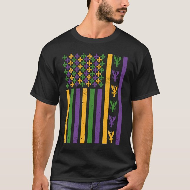 Camiseta American Flag Mardi Gras Crawfish  USA Flag Mardi  (Anverso)