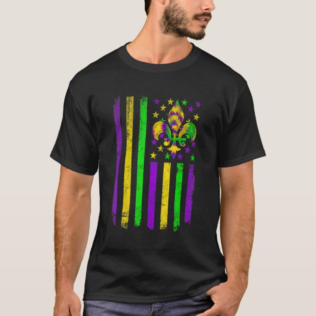 Camiseta American Flag Mardi Gras Fleur De Lys Retro Mardi  (Anverso)