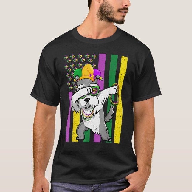 Camiseta American Flag Mardi Gras Schnauzer Dog Festival Pu (Anverso)