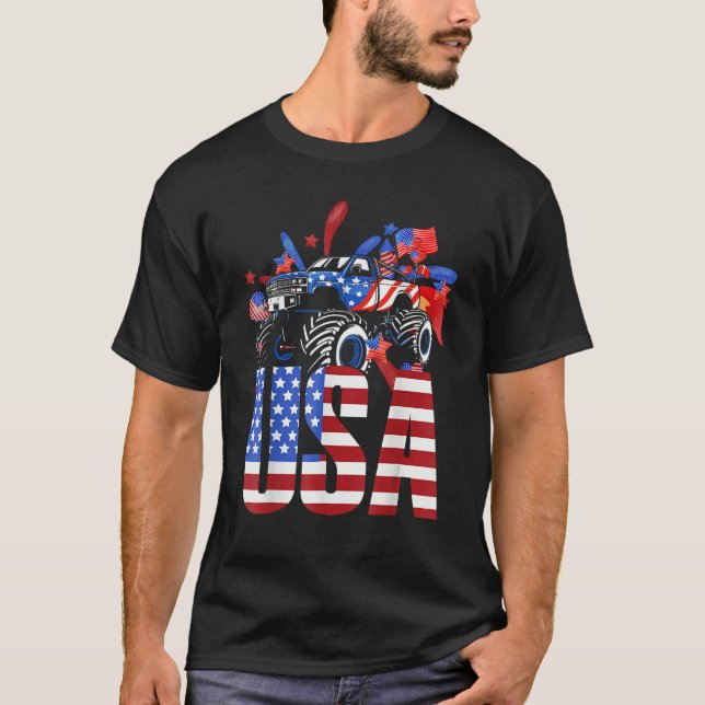 Camiseta American Flag Monster Truck 4th Of July USA Patrio (Anverso)