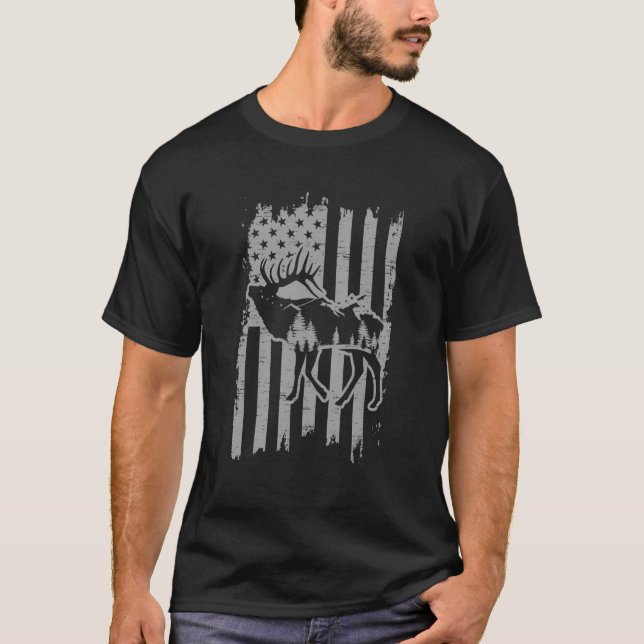 Camiseta American Flag Moose Alaska Specie Wild Animal Hunt (Anverso)