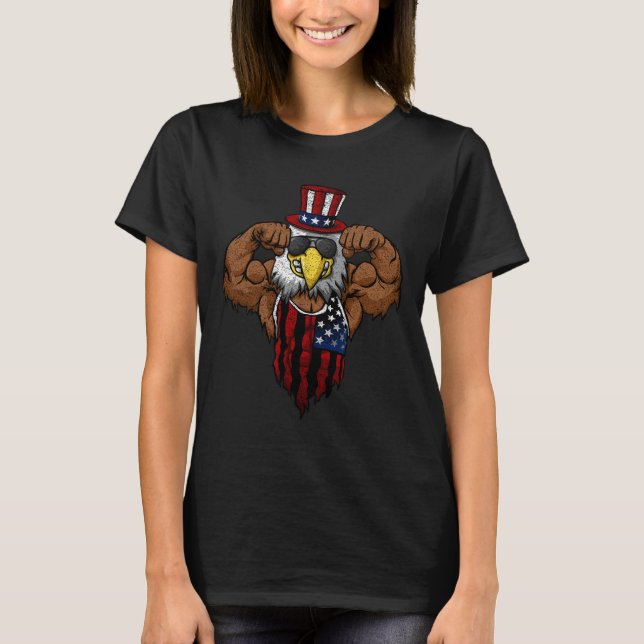 Camiseta American Flag Muscular Bald Eagle Bike Flexing Unc (Anverso)