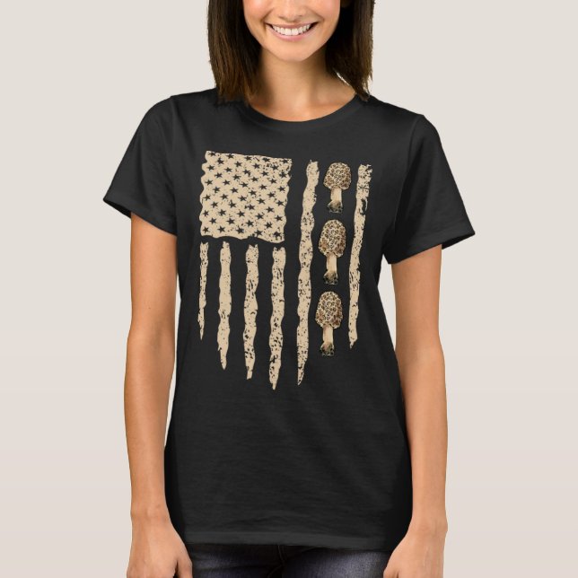 Camiseta American Flag Mushroom Hunting Morel Hunter Foragi (Anverso)