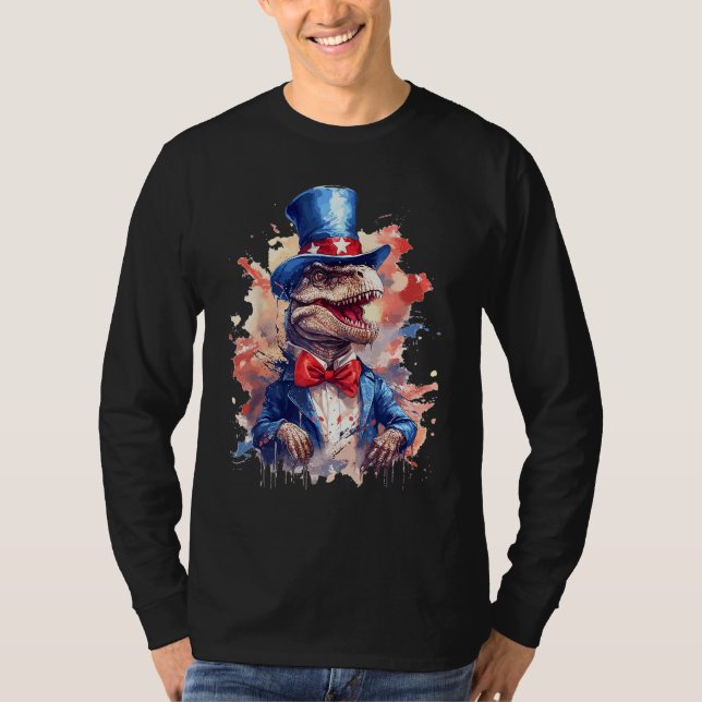Camiseta American Flag Patriotic Dinosaur 4th Of July (Anverso)