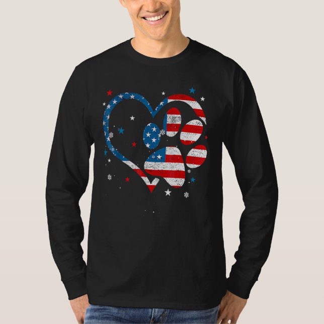 Camiseta American Flag Patriotic Dog & Cat Paw Print 4th Of (Anverso)