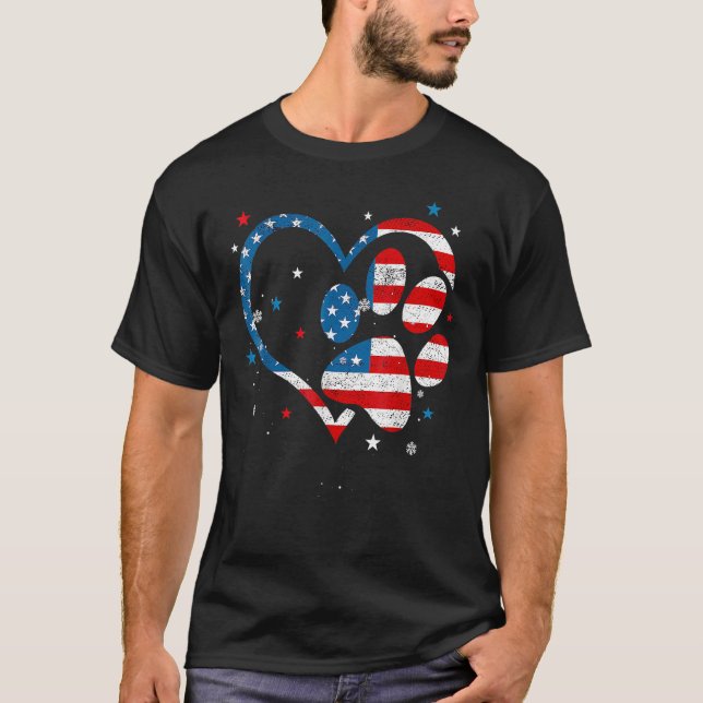 Camiseta American Flag Patriotic Dog & Cat Paw Print 4th Of (Anverso)