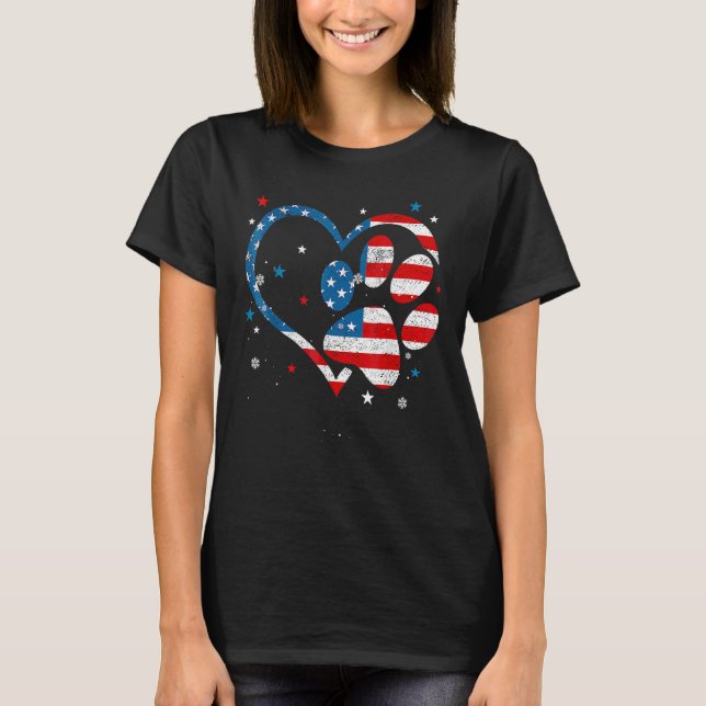 Camiseta American Flag Patriotic Dog & Cat Paw Print 4th Of (Anverso)