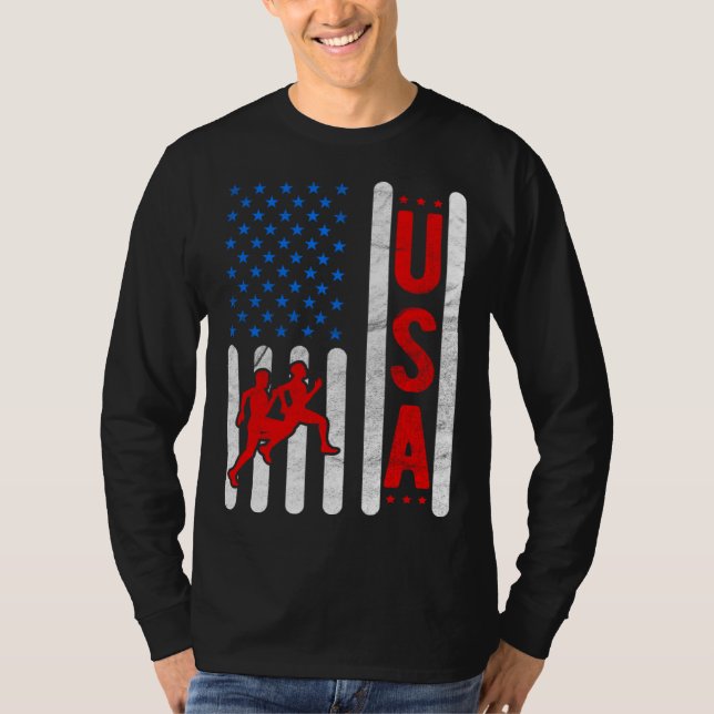 Camiseta American Flag Patriotic USA Men Women Track and fi (Anverso)