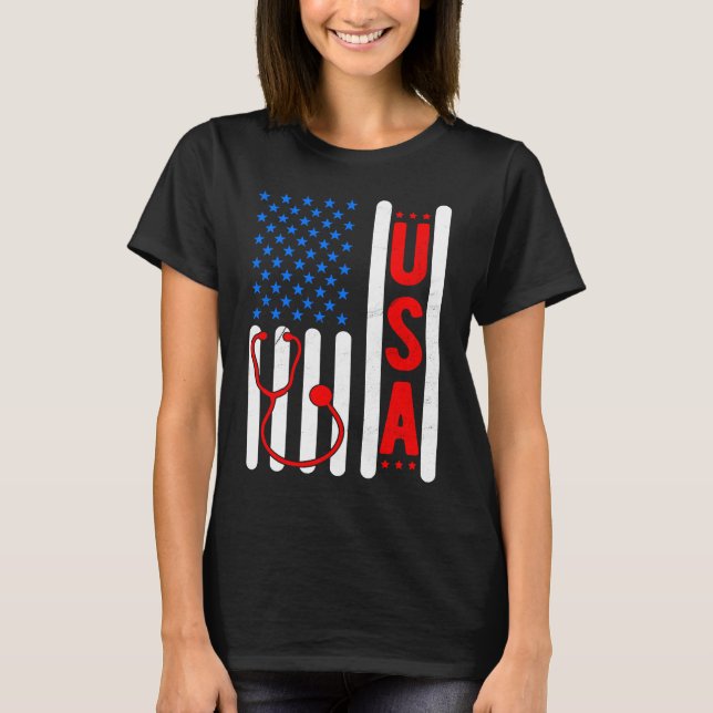 Camiseta American Flag Patriotic USA Nurse Life RN LPN CNA  (Anverso)
