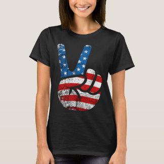 Camiseta American Flag Peace Sign V Hand Sing Patriotic 4th