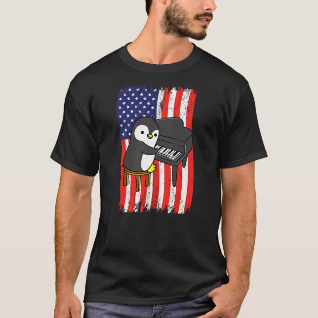 Camiseta American Flag Penguin Playing Piano (Anverso)
