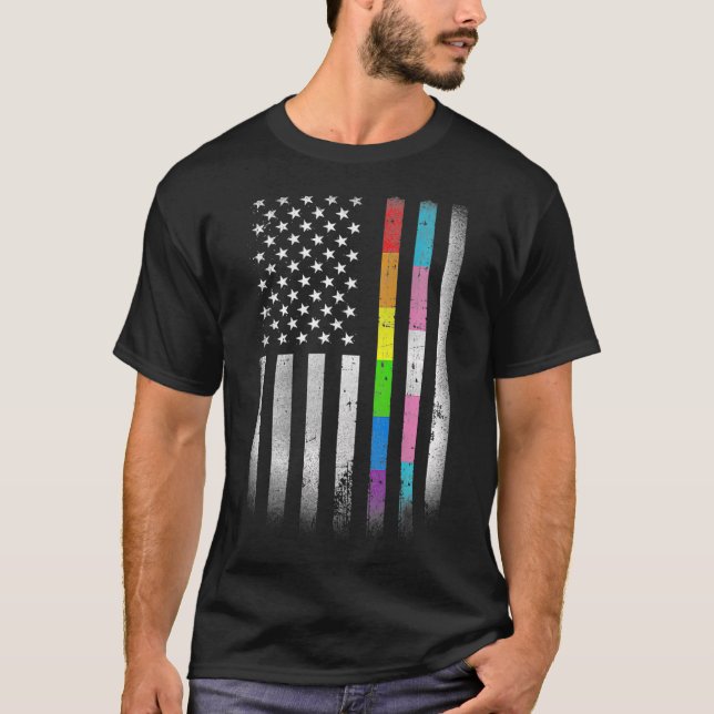 Camiseta American Flag Rainbow Homosexual Rights LGBT LGBTQ (Anverso)
