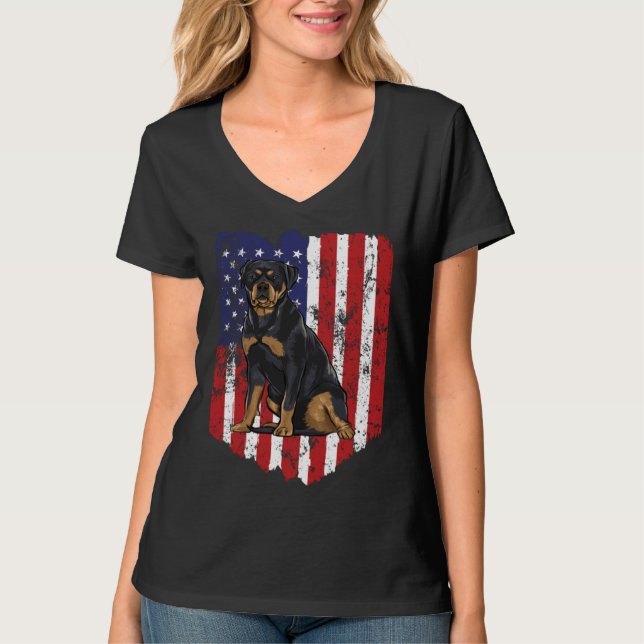 Camiseta American Flag Rottweiler 4th Of July USA (Anverso)