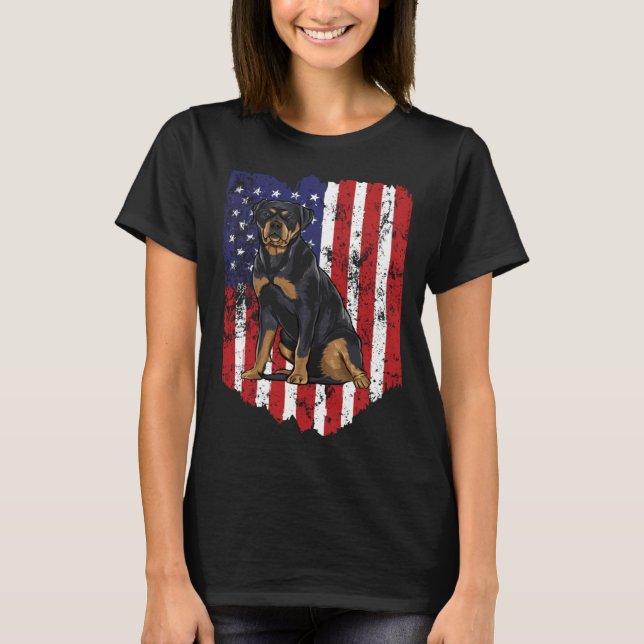 Camiseta American Flag Rottweiler 4th Of July USA (Anverso)