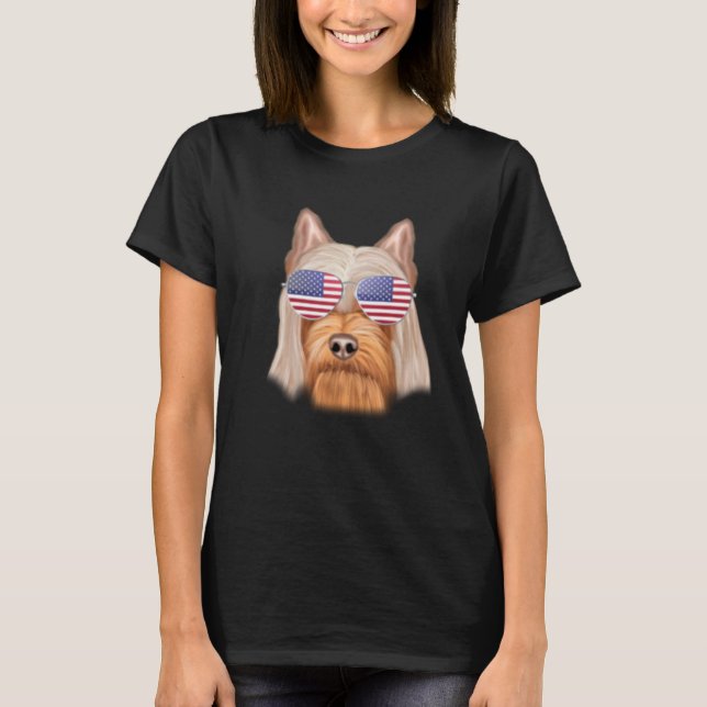 Camiseta American Flag Silky Terrier Dog America Pocket (Anverso)