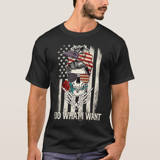 Camiseta American Flag Skull Mom I Do What I Want Mom Mothe (Anverso)