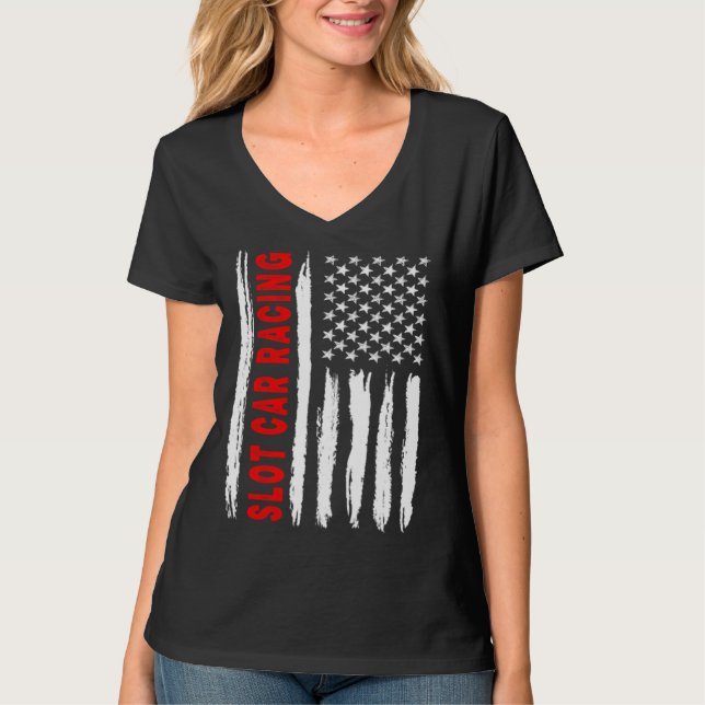 Camiseta American Flag Slot Car Racing USA Men Women US Fla (Anverso)