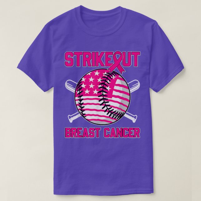 Camiseta American Flag Strikeout Breast Cancer Baseball  (Diseño del anverso)