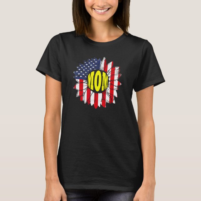 Camiseta American Flag Sunflower Graphic 4th of July  Mom (Anverso)