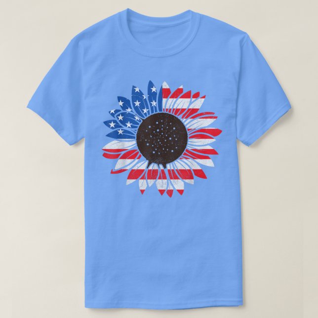 Camiseta American Flag Sunflower  Men, 4th Of July  Women  (Diseño del anverso)