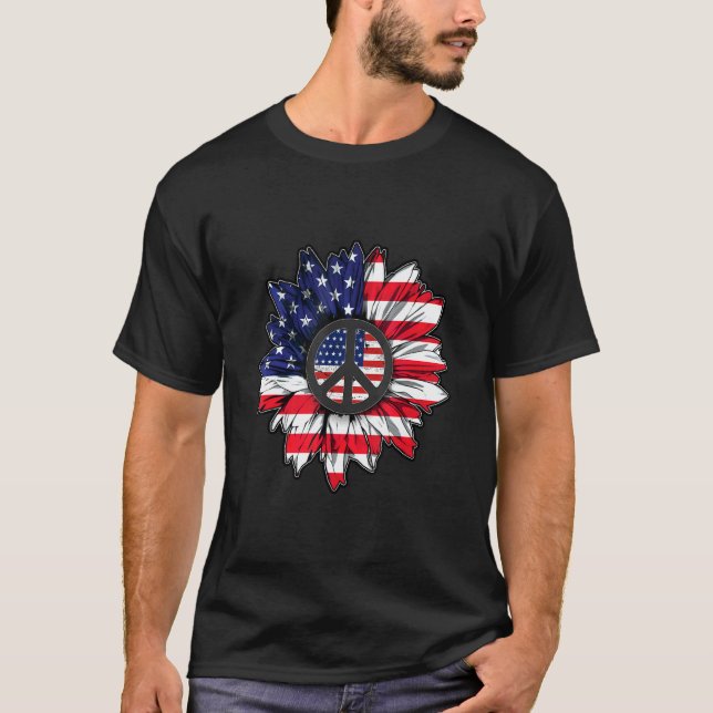Camiseta American Flag Sunflower Peace America Patriot Labo (Anverso)