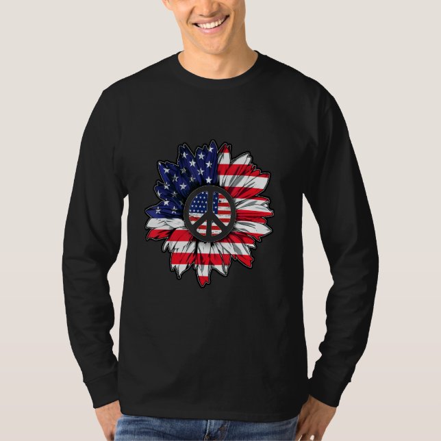 Camiseta American Flag Sunflower Peace America Patriot Labo (Anverso)