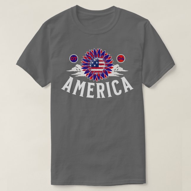 Camiseta American Flag Sunflower Sunset 4th of July Patriot (Diseño del anverso)