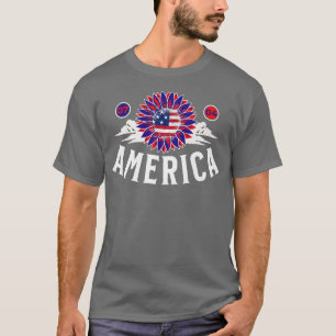 Camiseta American Flag Sunflower Sunset 4th of July Patriot