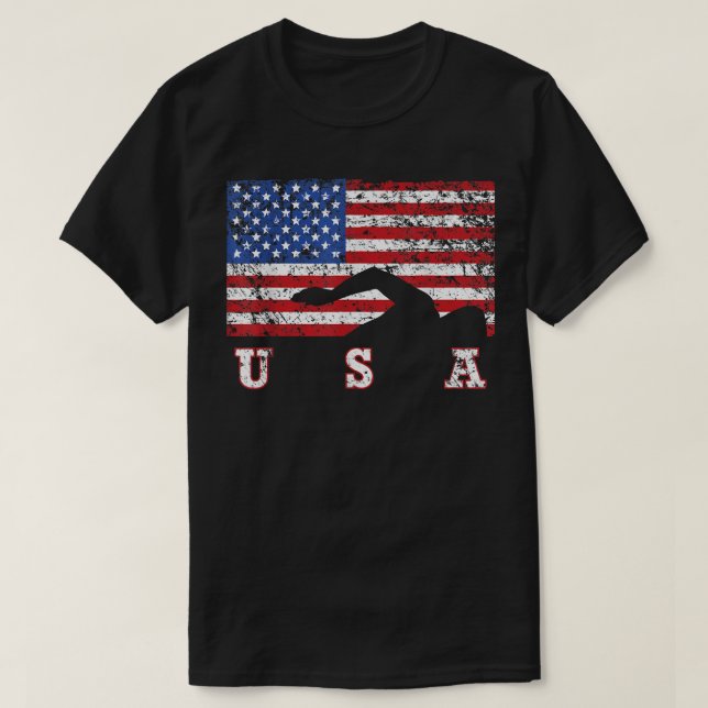 Camiseta American Flag Swimming USA Gift, Swim Team  (Diseño del anverso)