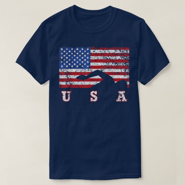 Camiseta American Flag Swimming USA Gift, Swim Team  (Diseño del anverso)