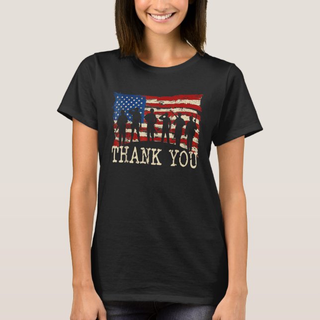 Camiseta American Flag Thank You Veterans Proud Veteran (Anverso)