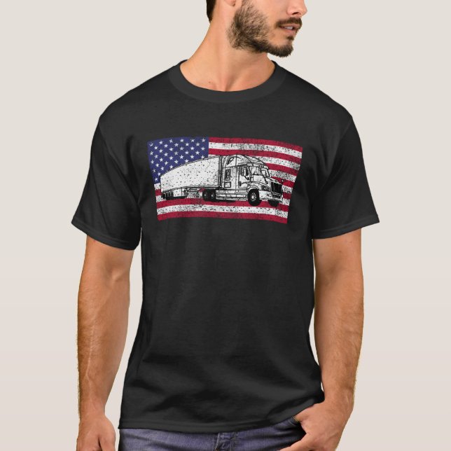 Camiseta American Flag Truck Driver Distressed Big Rig (Anverso)
