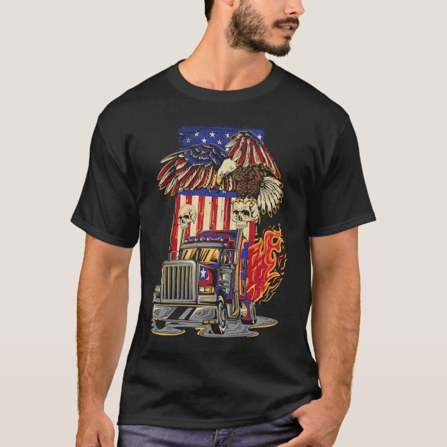 Camiseta American Flag Truck Driver Trucker 4th of July Eag (Anverso)