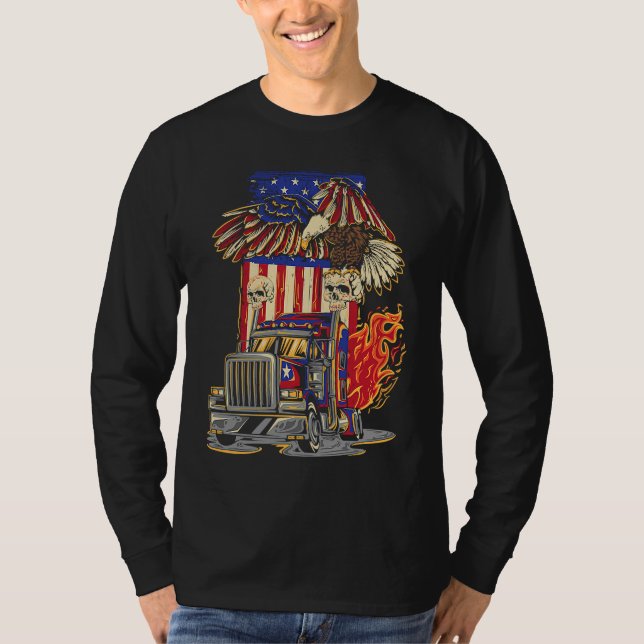 Camiseta American Flag Truck Driver Trucker 4th of July Eag (Anverso)