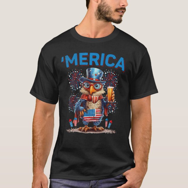 Camiseta American Flag US Patriotic Chicken 4th Of July Mer (Anverso)