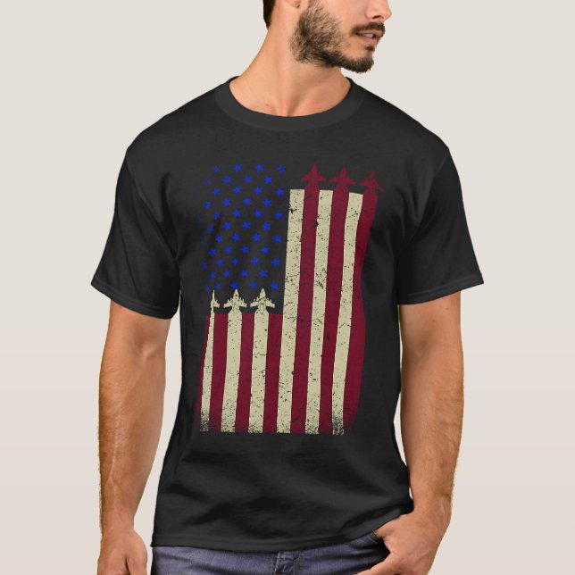 Camiseta American Flag USA Airplane Jet Fighter Patriot 4th (Anverso)