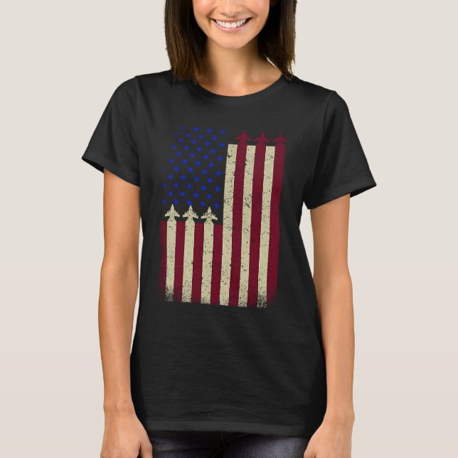 Camiseta American Flag USA Airplane Jet Fighter Patriot 4th (Anverso)