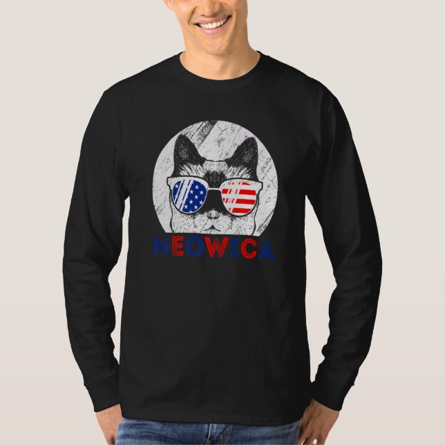Camiseta American Flag USA Patriotic Cat 4th of July (Anverso)
