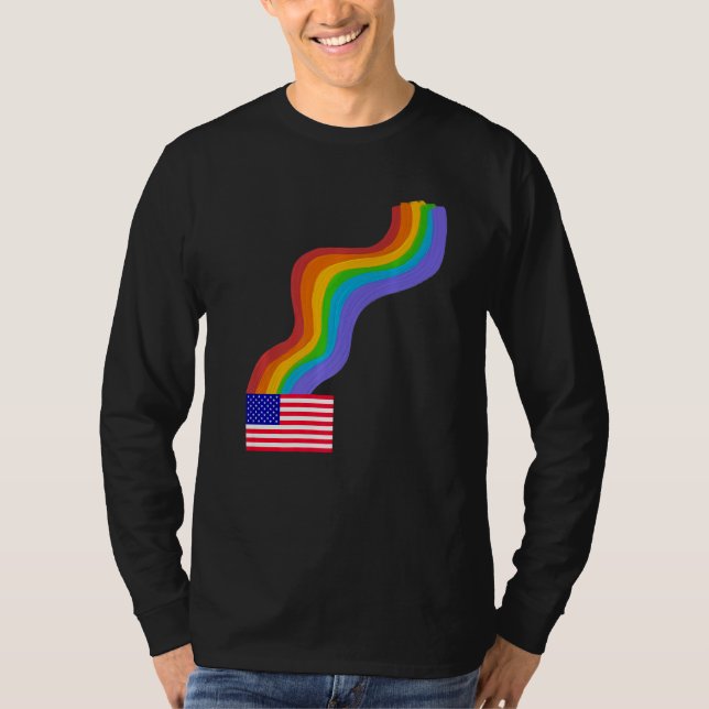 Camiseta American Flag Wavy Rainbow ROYGBIV Pride in USA Ra (Anverso)