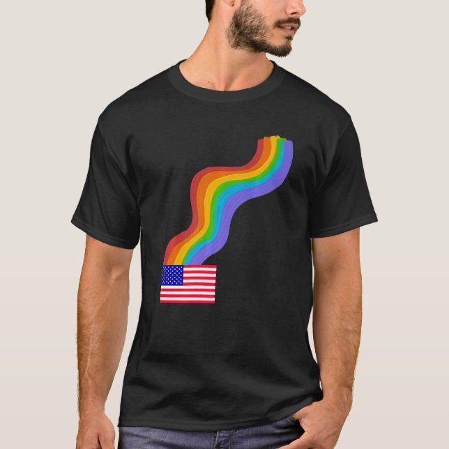 Camiseta American Flag Wavy Rainbow ROYGBIV Pride in USA Ra (Anverso)